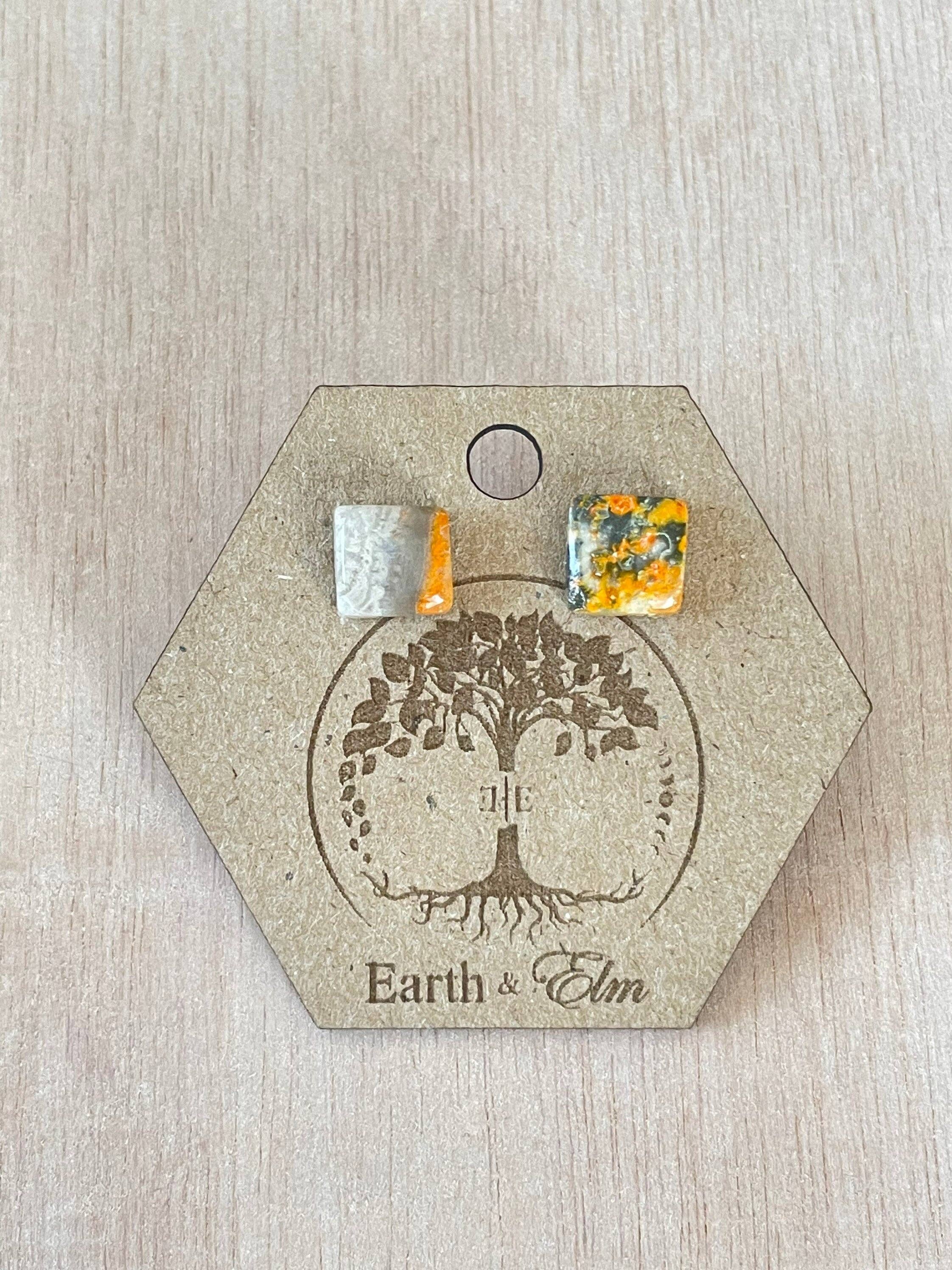 Earth & Elm - Wholesale Stud/Post Earrings - Bumblebee Jasper Square Studs0