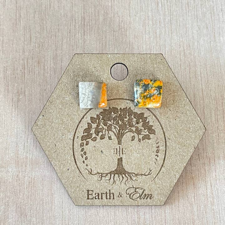 Earth & Elm - Wholesale Stud/Post Earrings - Bumblebee Jasper Square Studs