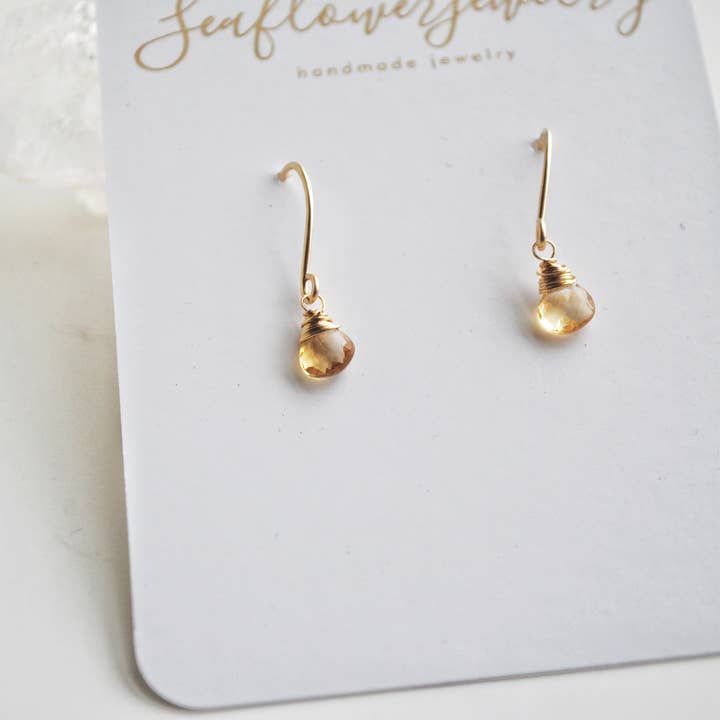 Citrine Earrings/Simple dangle drop earrings for women gifts for wholesale by Seaflowerjewelry