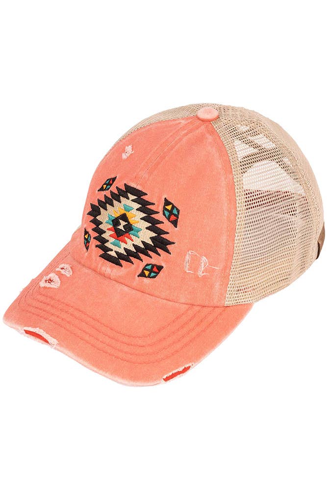 Hana - Vendita all'ingrosso Cappello per coda di cavallo - Donna - Cappellino baseball con motivo azteco e design a incrocio per coda di cavallo13