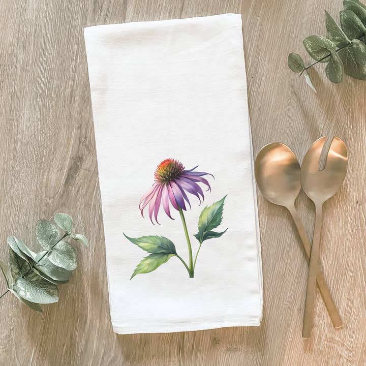 Purple Coneflower - Cotton Tea Towel for wholesale by Lissi Designs