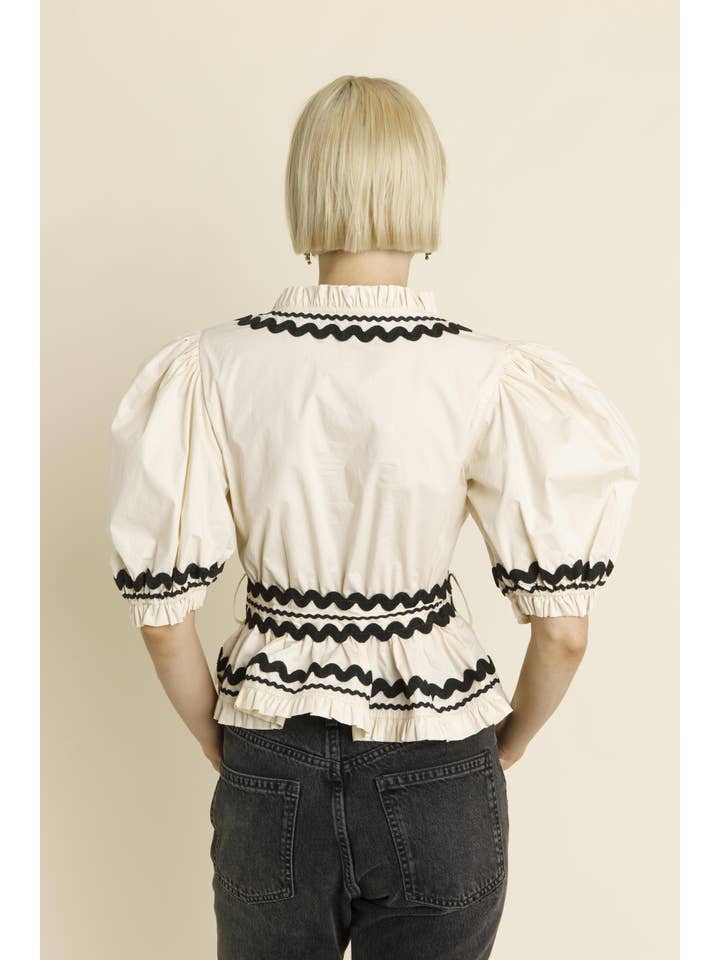 Aureum - Wholesale Blouse - Women's - AT1832 - RIC RAC TRIM PEPLUM BLOUSE