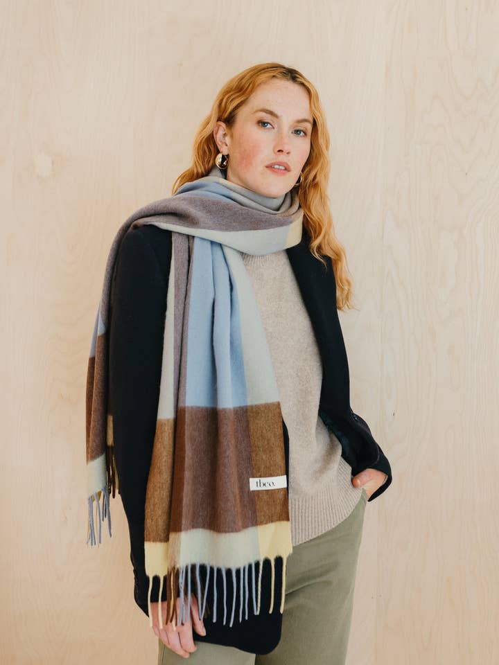 Cachecol Oversize Lambswool em Lilac Edge Check por atacado de TBCo