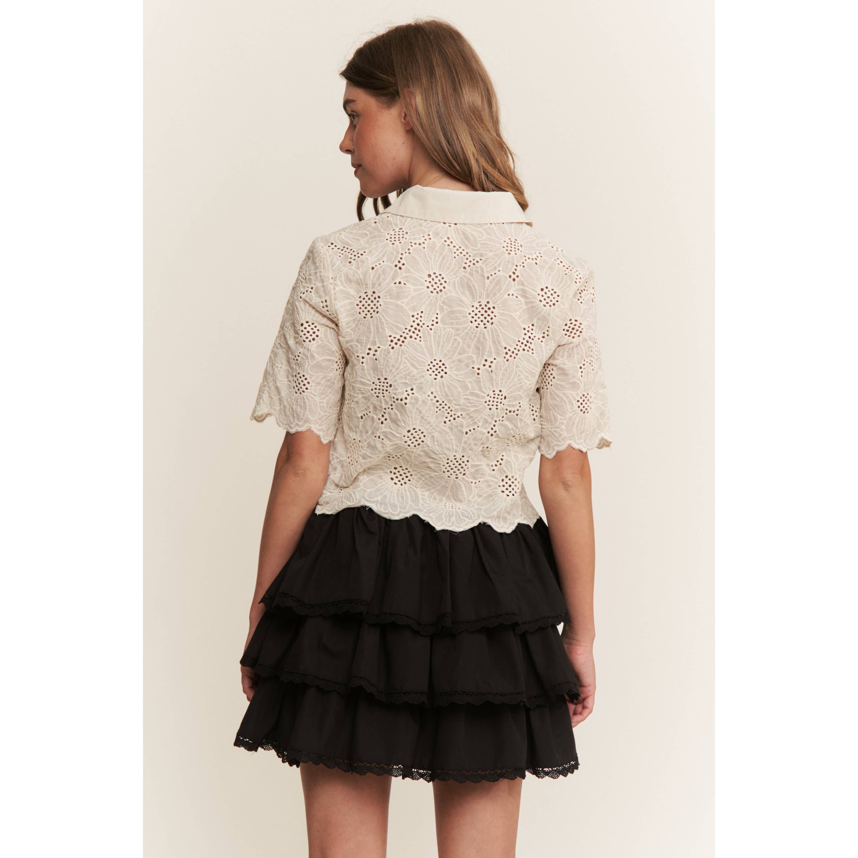 Black WESTERN SOLID MINI TIERED SHIRRING SKIRT SKORT for wholesale on Faire5