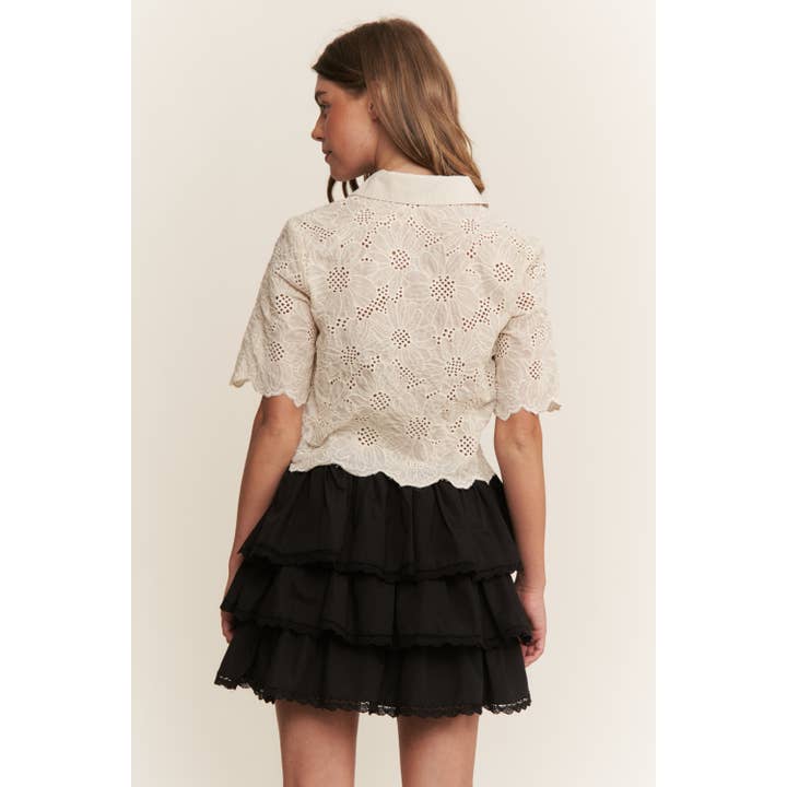 Black WESTERN SOLID MINI TIERED SHIRRING SKIRT SKORT for wholesale on Faire5