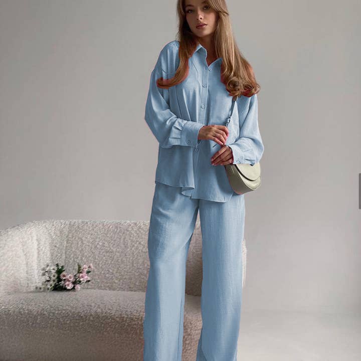 HK6165-sæt med todelt bluse og bukser til kvinder for engroshandel hos Gaia Fashion Inc