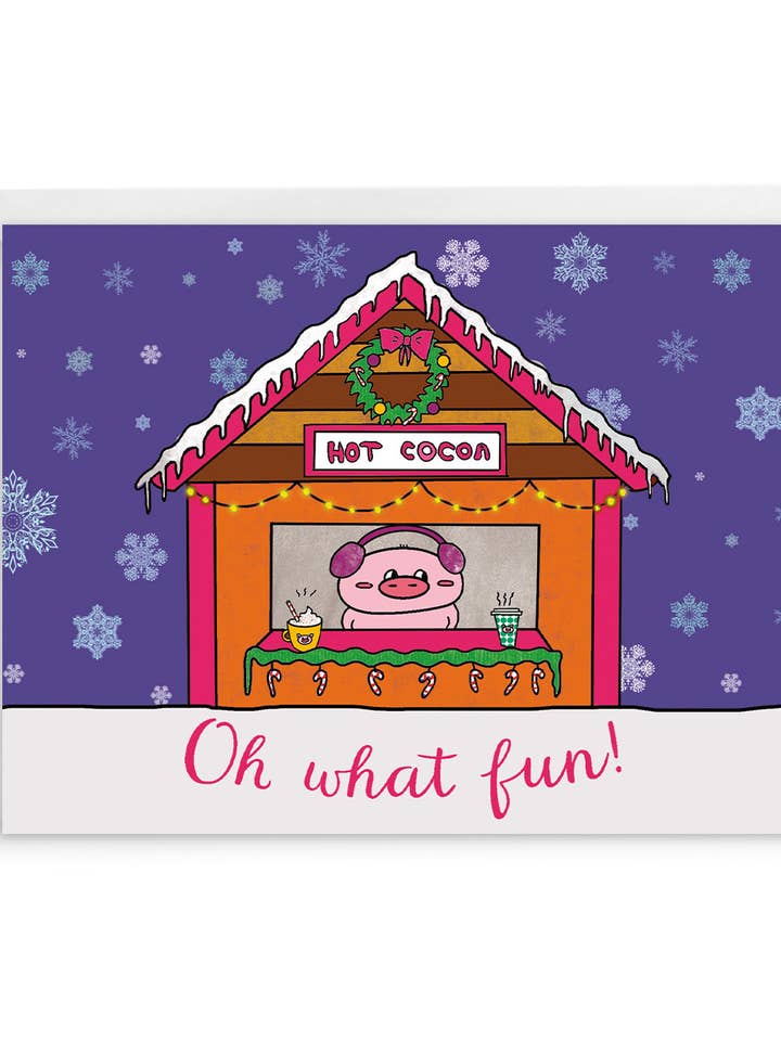 hot cocoa stand | cute holiday card for wholesale by Evil Llama and Friends