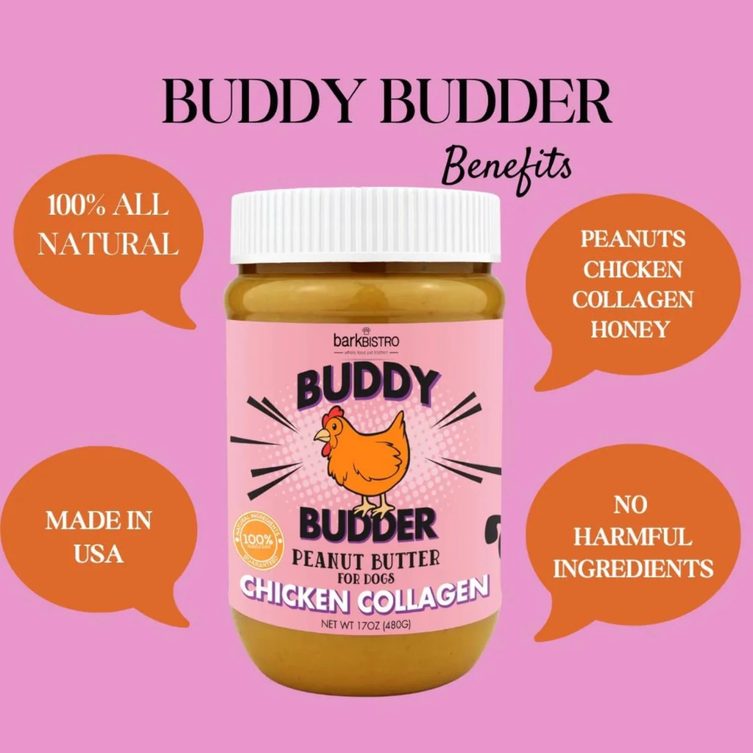 Elite Pet Distributors - Wholesale Pet Treats - Dog - Bark Bistro Chicken Collagen Buddy Budder 17oz jar4