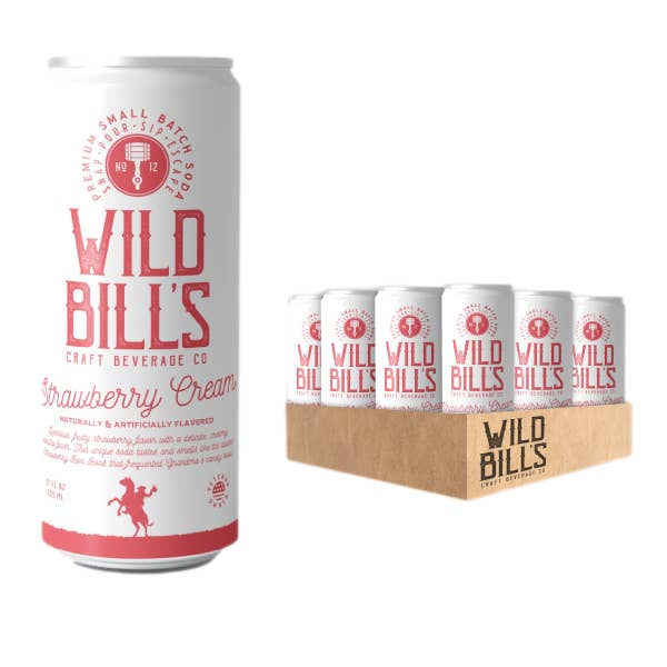 Wild Bill’s Craft Beverage Co. - Wholesale Soda/Carbonated Drink - Strawberry Cream - Premium Cane Sugar Soda, 12-Pack, Cans1