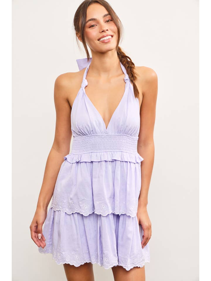 Mustard Seed - Wholesale Dress - Women's - HALTER NECK SMOCKED WAIST EMBROIDERED TIERED DRESS8