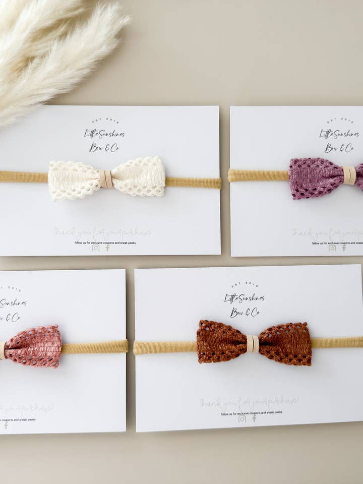 Lace & Tan Suede Bows for wholesale by Little Sunshines Bow & Co