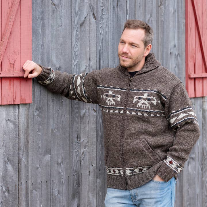 Lost Horizons Knitwear – Ships from USA - Vente Pull en maille – homme - Veste-pull Aigle avec motif Thunderbird3