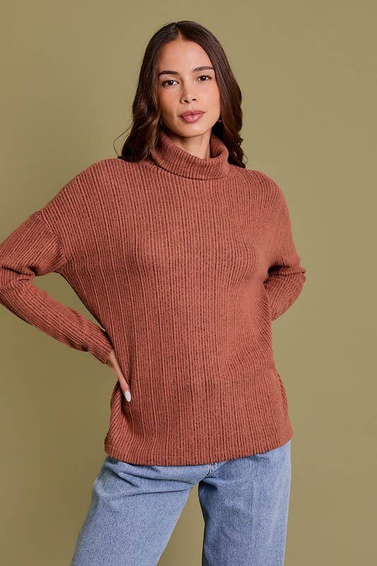 Rust LONG SLEEVE TURTLE NECK TOP for wholesale on Faire0