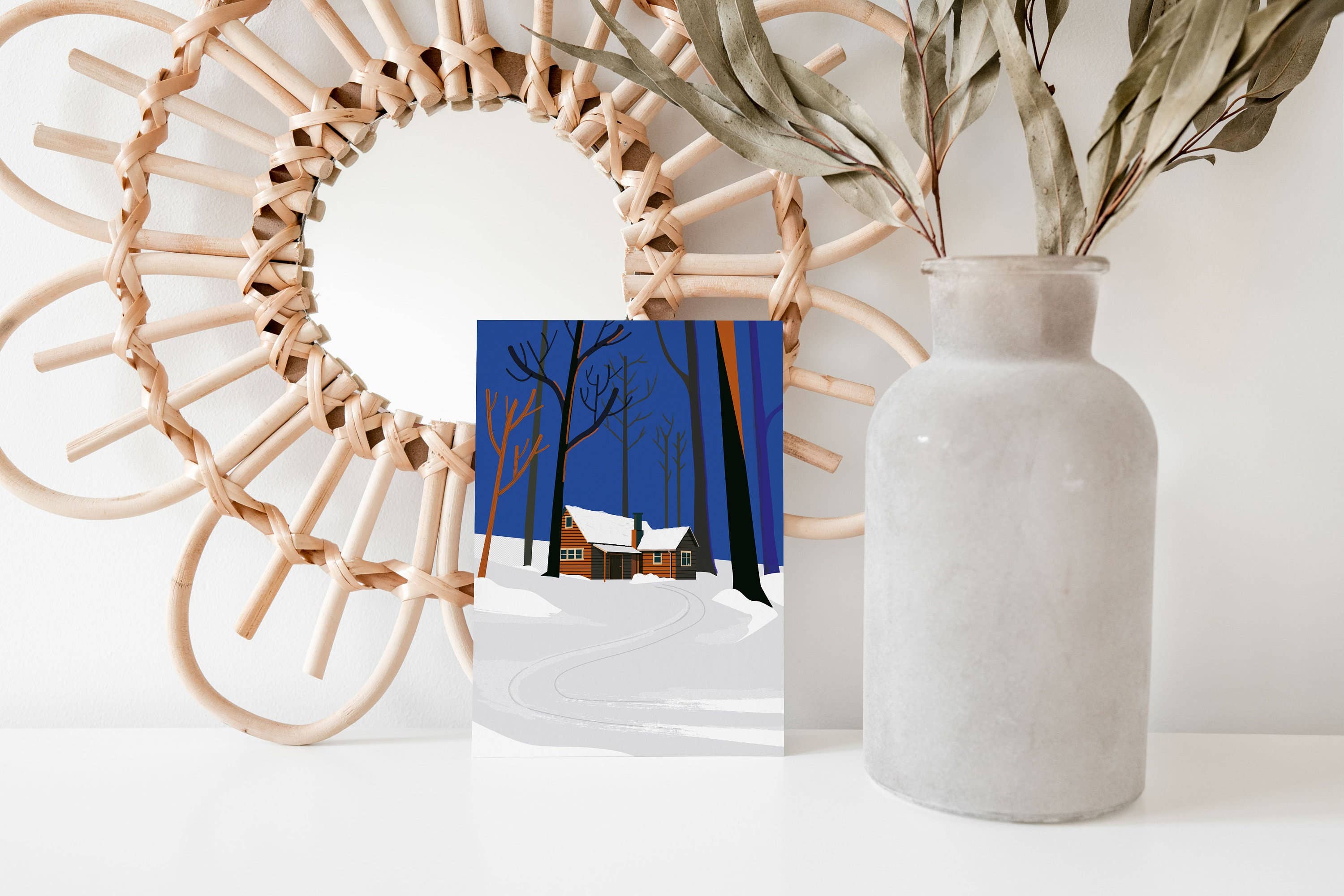 Margret Aurin - Vendita all'ingrosso Cartoline - Cartolina CASA DELLA NEVE, illustrazione invernale, casa nel bosco con1