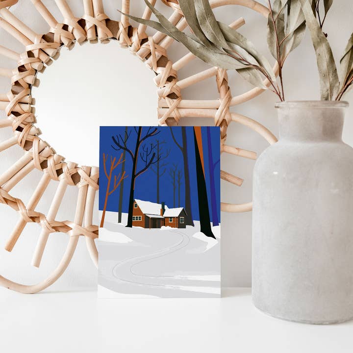 Margret Aurin - Vendita all'ingrosso Cartoline - Cartolina CASA DELLA NEVE, illustrazione invernale, casa nel bosco con1