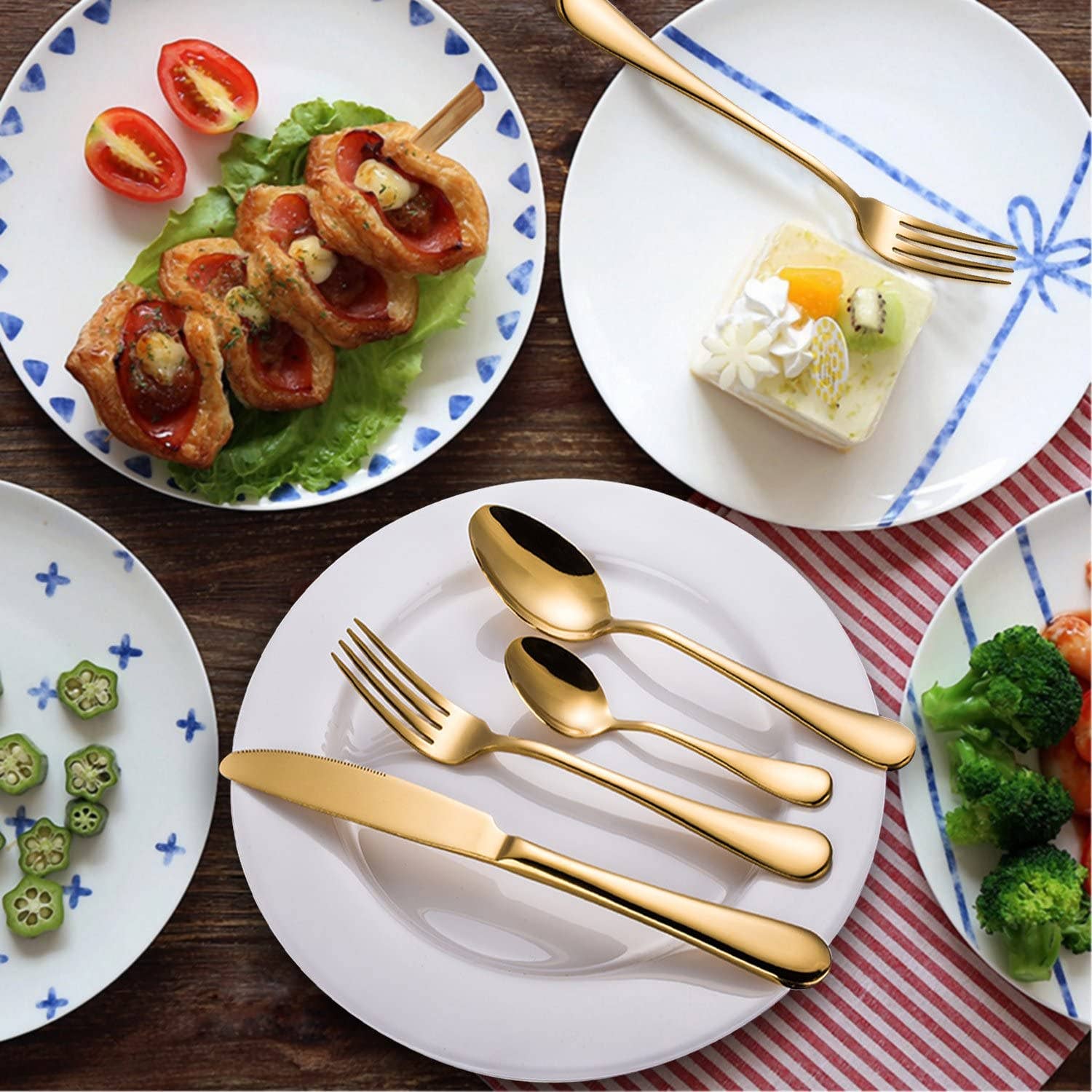 VIGOR - Wholesale Flatware Set - Perfect Holiday Gift 24-Piece Gold Forged Stainless Steel Fl8