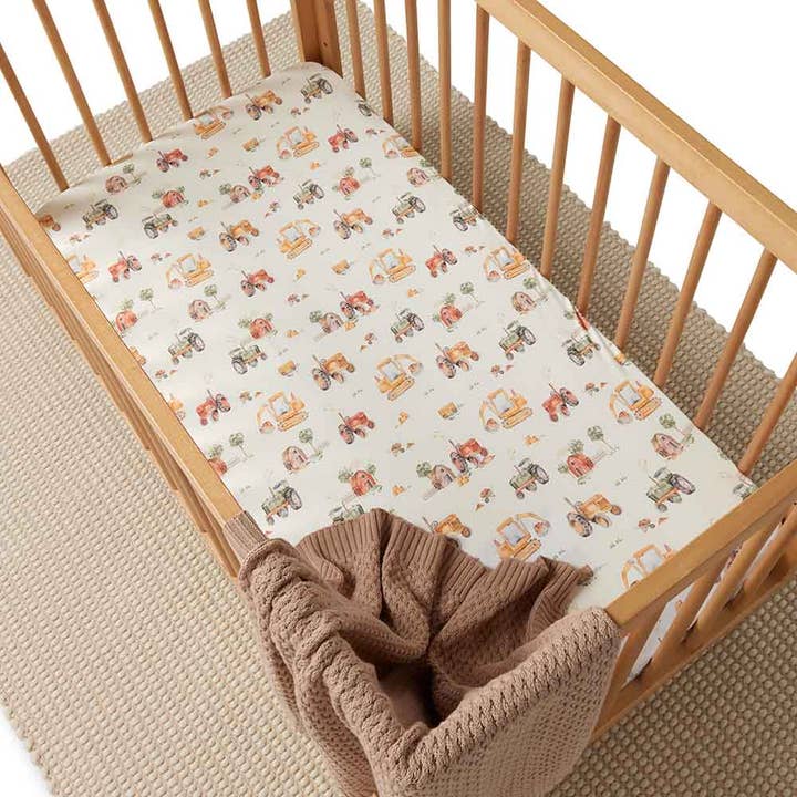 Snuggle Hunny - Wholesale Cot/crib sheets - Diggers Organic Fitted Cot Sheet3