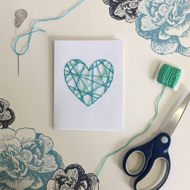 Embroidered Heart Card - String Art Style for wholesale by The Cutting Room Card Company