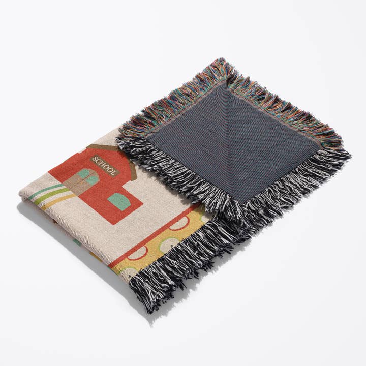 3dRose - Wholesale Throw Blanket - 3dRose, Red Old Fashion School House, Apple, Bus and Flags Back to School, Blanket3