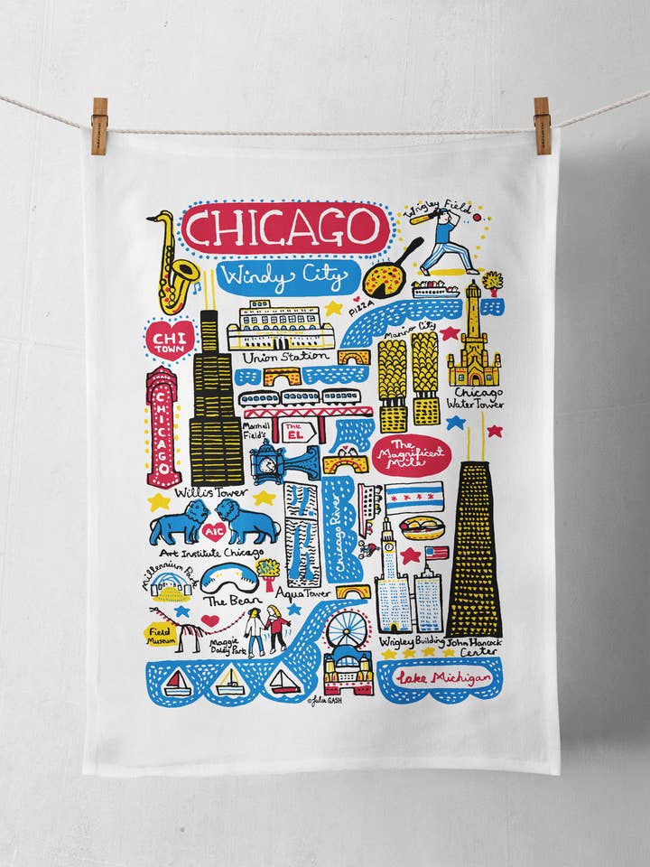 Chicago Boutique Map Art Tea Towel for wholesale by Morado Designs