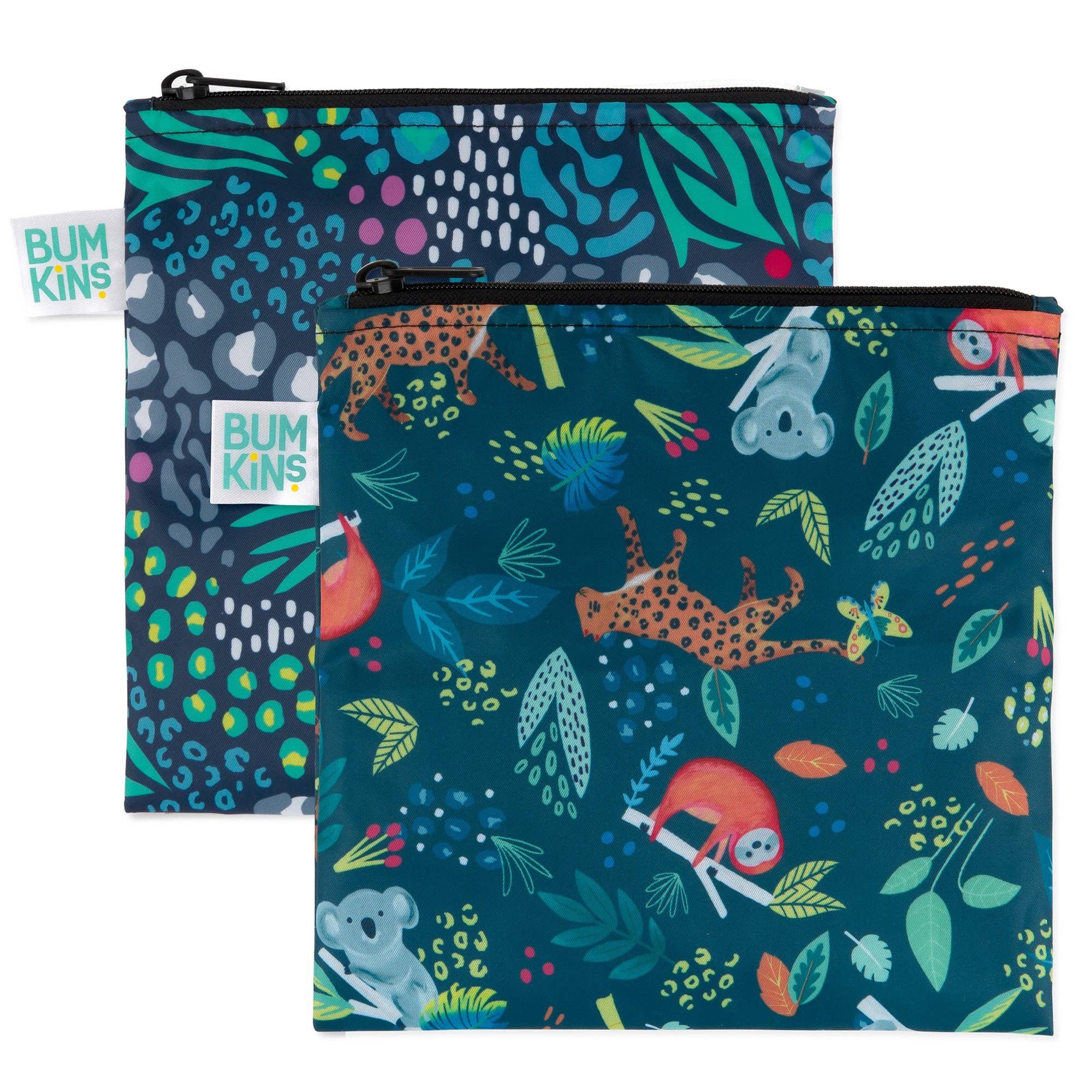 Bumkins - Wholesale Lunch Bag/Box - Kids - Reusable Snack Bag, Large 2-Pack: Jungle & Animal Prints0