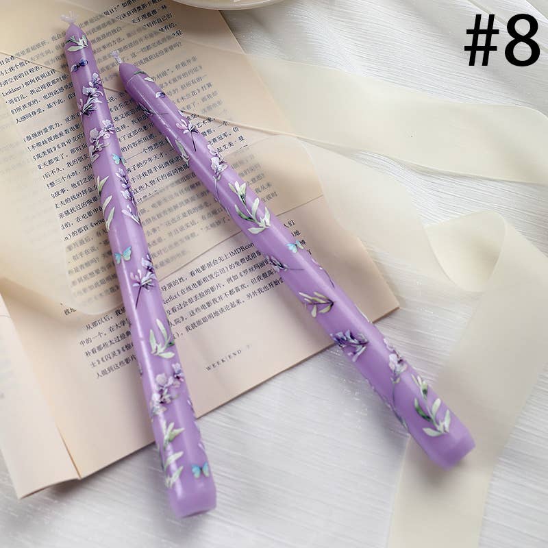 Candles Meta – wholesale Tapered candle/candlestick – 25cm Floral Printed Long Stem Holiday Smokeless Candle7