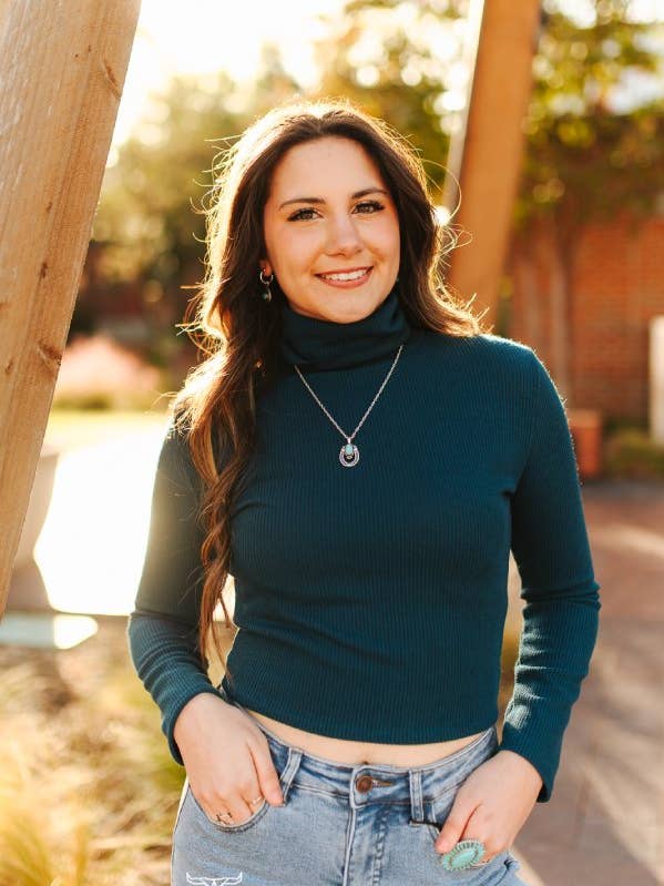 Teal Ribbed Turtle Neck Long Sleeve Top for wholesale by LUCKY & BLESSED