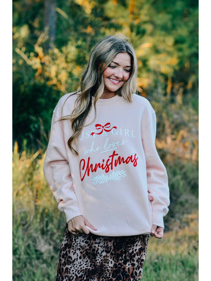 Southern Bliss Co. - Wholesale Graphic Sweatshirt - Women's - Just Girl Who Loves Christmas Peach Sweatshirt3