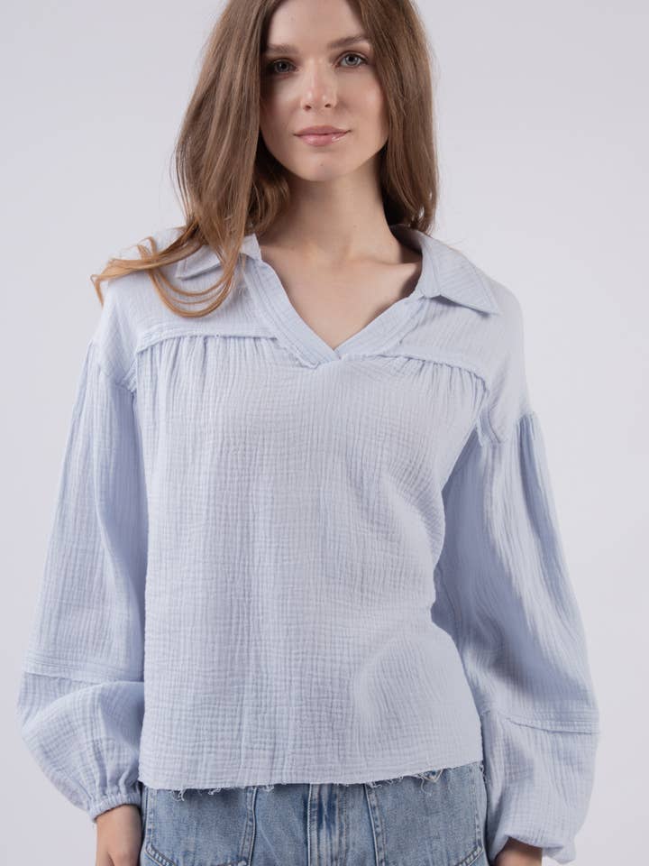 VERY J - Wholesale Blouse - Women's - NT11416-Oversized Cotton Gauze Woven Shirt Top