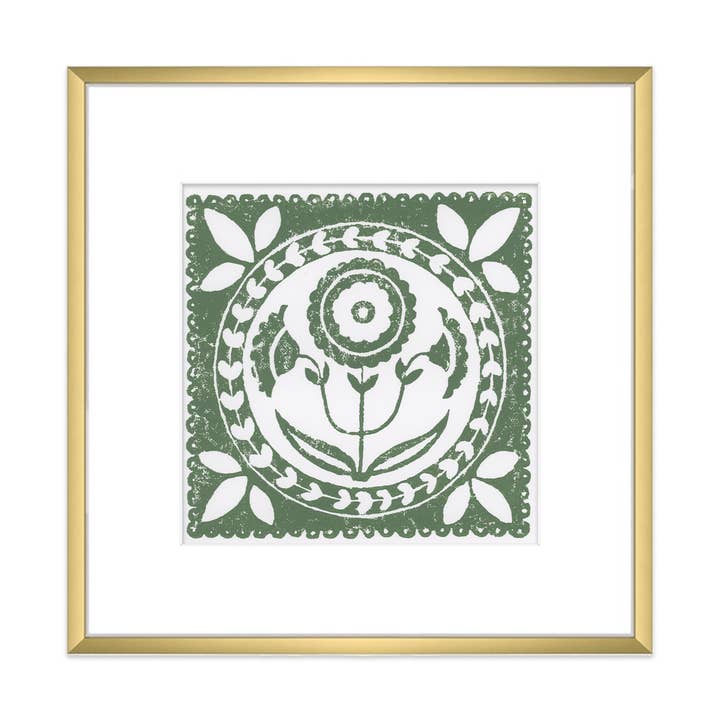 Green & White Daffodil Botanical Block Print Artwork for wholesale by The Prints Princess