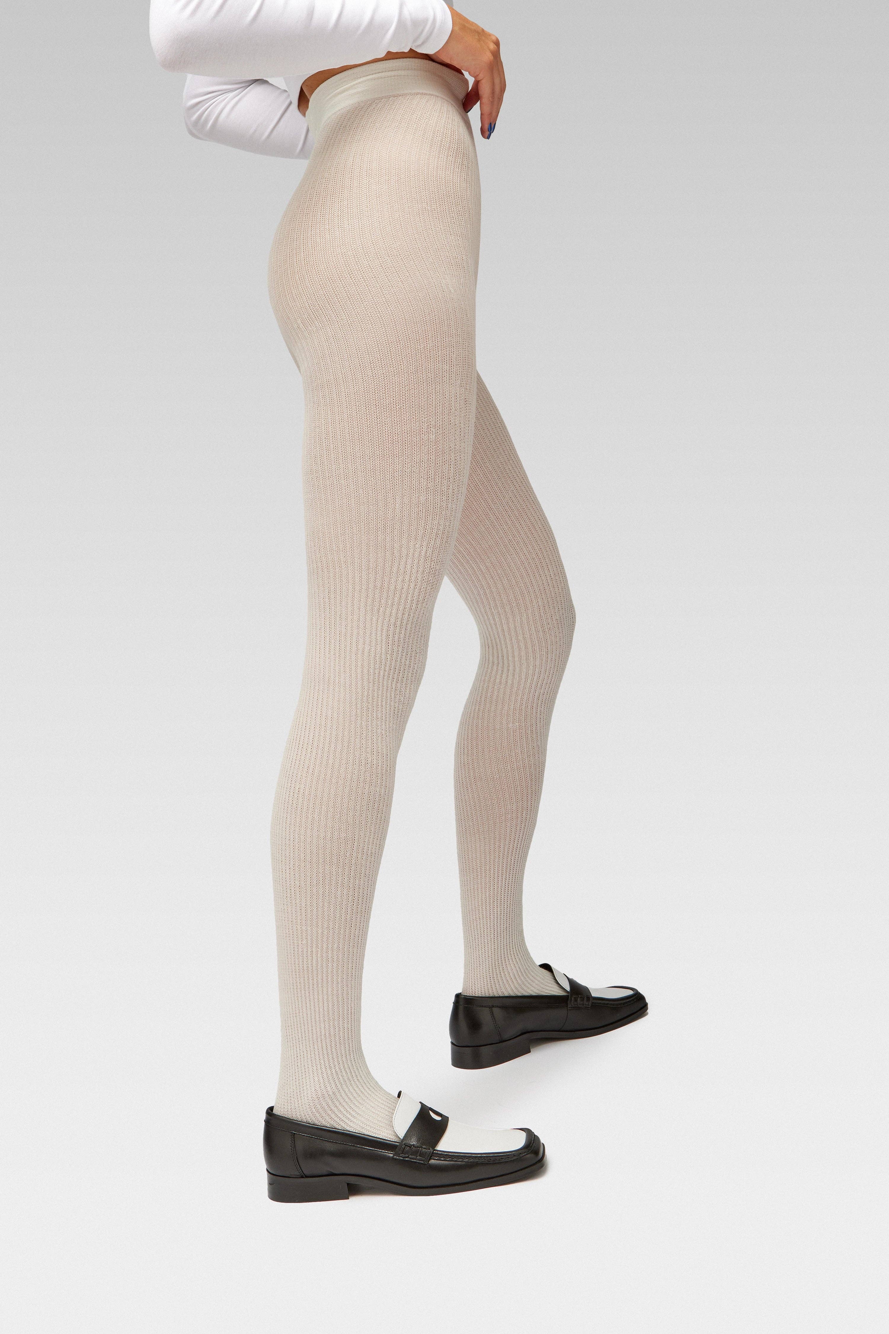 White Cosmo Ribbed Wool Tights for wholesale on Faire1