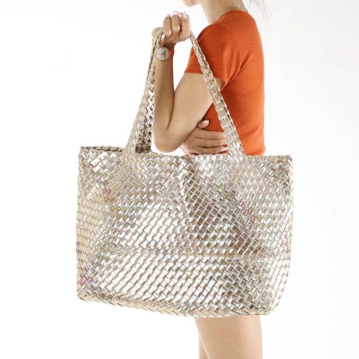 PEACH ACCESSORIES - Wholesale Tote Bag - Women's - Bag in Bag Large Weave Tote Bag 602621