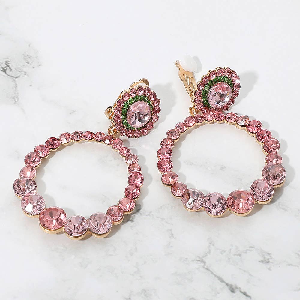 Sensibling Corp. – wholesale Clip-on earrings – Round Faceted Stone Ring Dangle Evening Clip On Earrings6