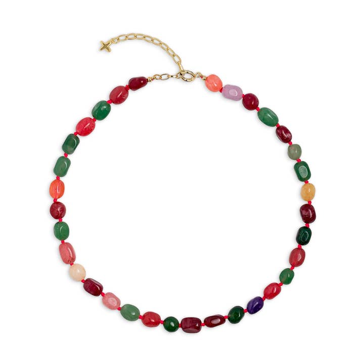 Multicoloured Mixed Jade Stone Chunky Beaded Necklace for wholesale by XUXA