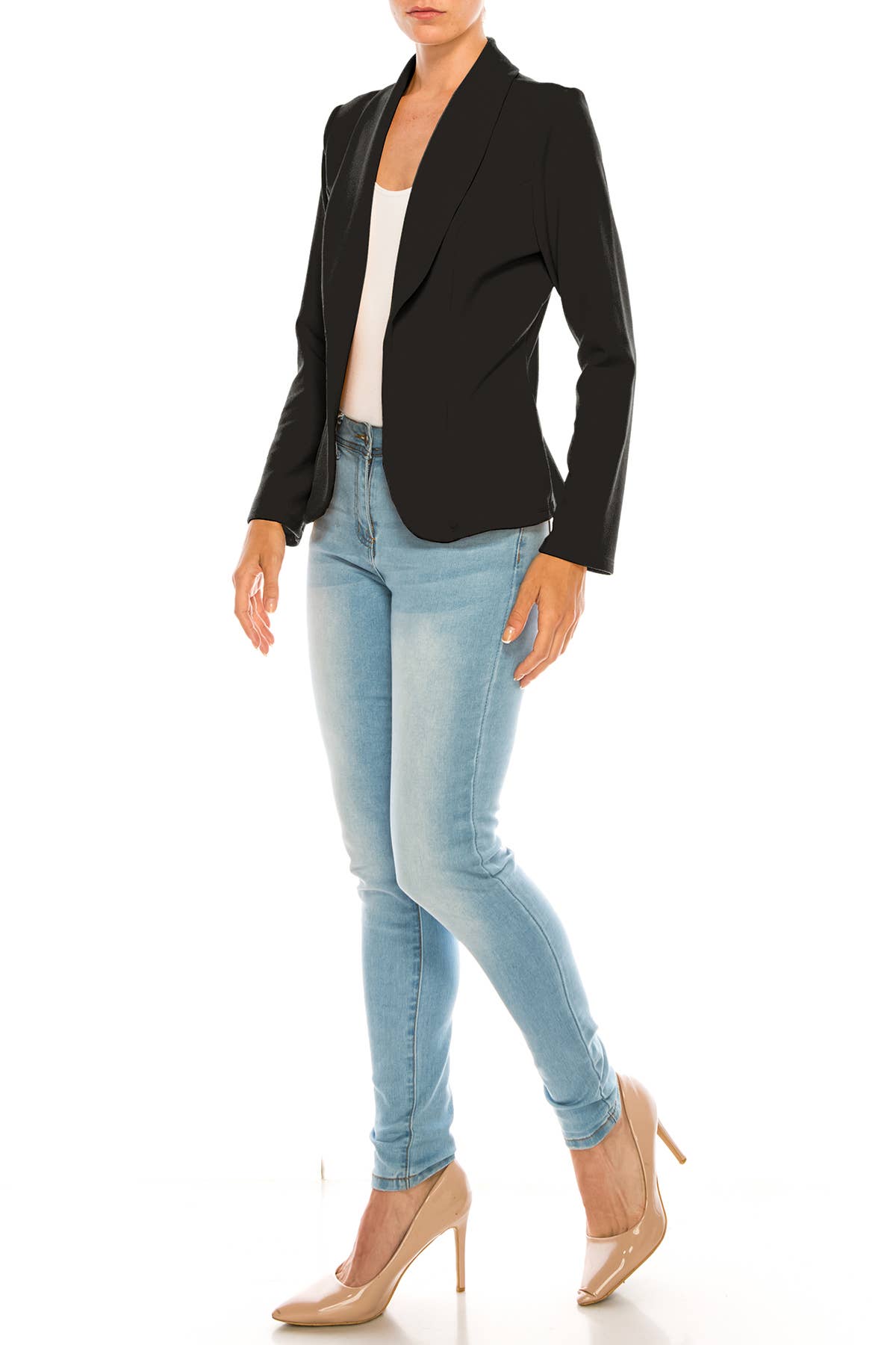 MOA COLLECTION - Wholesale Blazer - Women's - Women’s Solid Open Front Fitted Blazer Jacket – Waist Length1