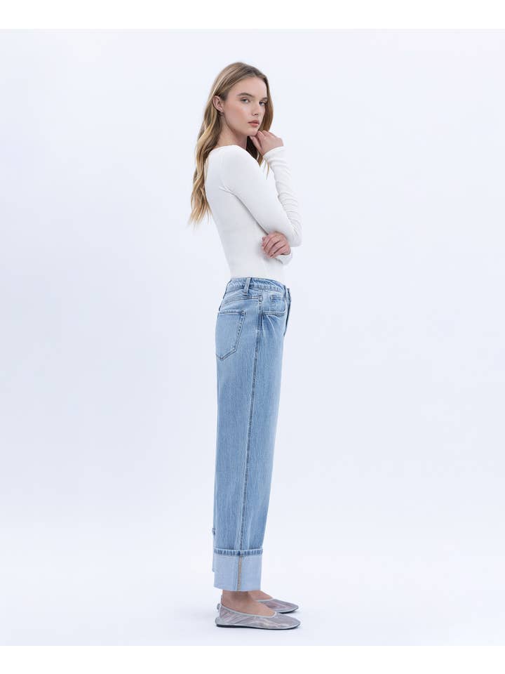 ENRAPTURE SUPER HIGH RISE CUFFED BAGGY STRAIGHT JEANS T6513 for wholesale on Faire6