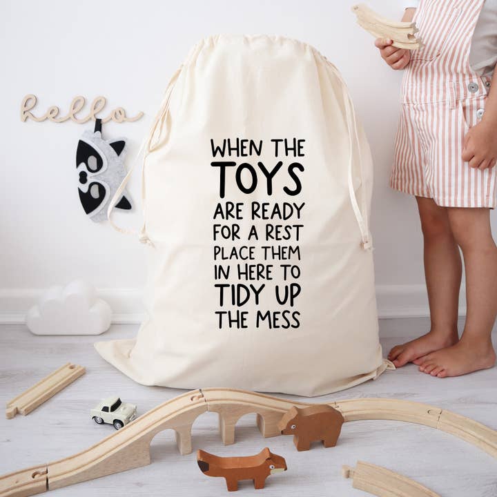 Fun Large cotton toy storage bag / sack for wholesale by Word Up Creative
