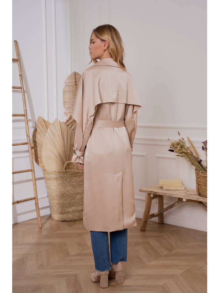 Attentif Paris - Venta al por mayor Gabardina - Mujer - Gabardina larga de satén con cinturón24