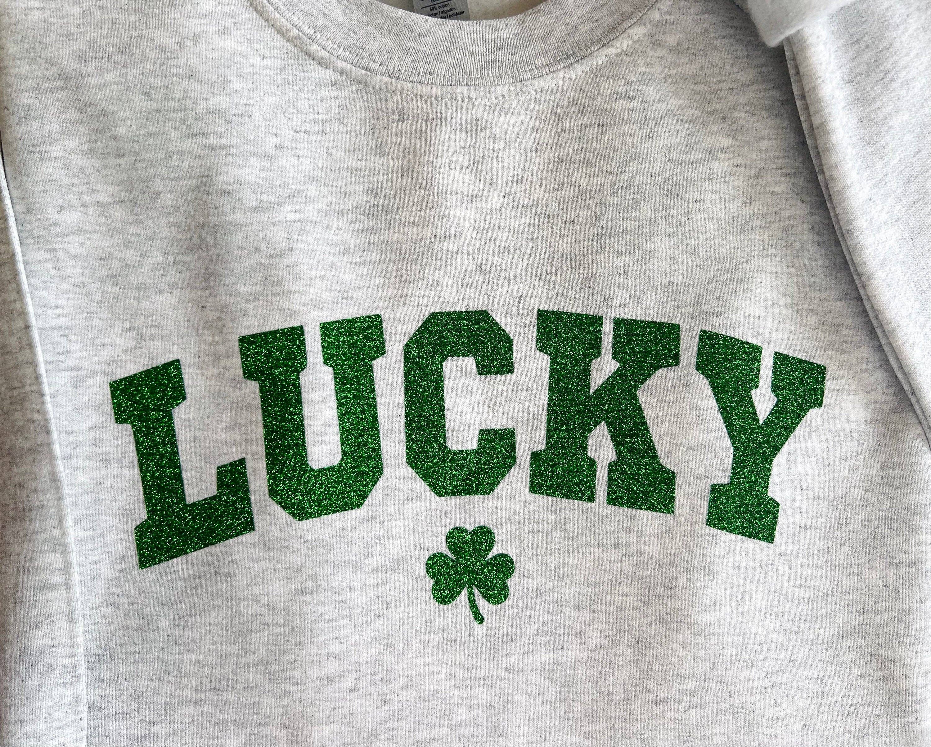 Light Gray Glitter Varsity Lucky St. Patricks Day Sweatshirt for wholesale on Faire4