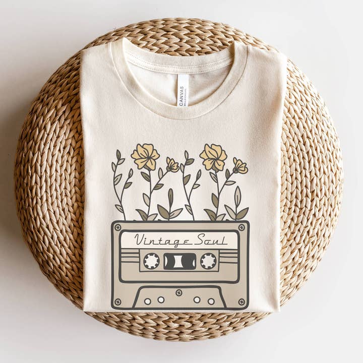 Cassette Vintage Soul Floral Graphic Tees Botanical Women's for wholesale by Amy Anne Apparel Inc
