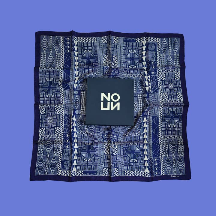 Noun – Großhandel Schal – Damen – Iki Blau & Rot 100% Seidentwill quadratisch 90x90cm2