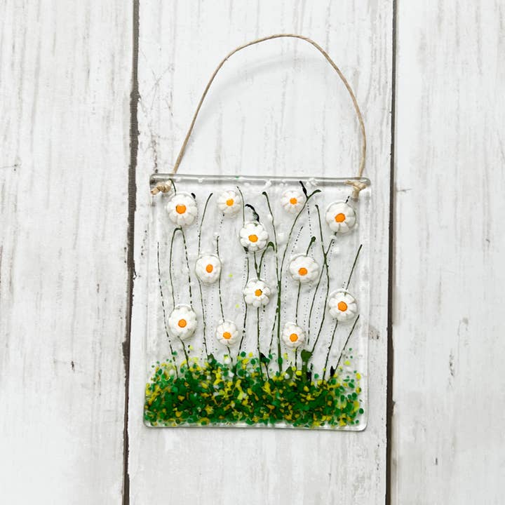 White Daisy Suncatcher/Ornament for wholesale by Glass Girl Studio