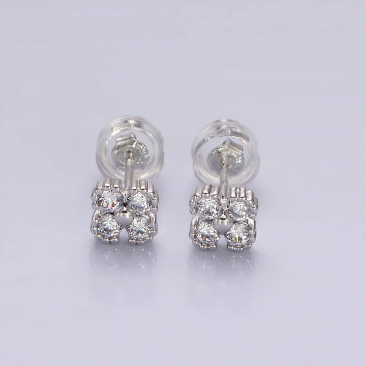 Aim Eternal - Wholesale Stud/Post Earrings - 14K Gold Filled Clear CZ Clover Quatrefoil Stud Earrings1