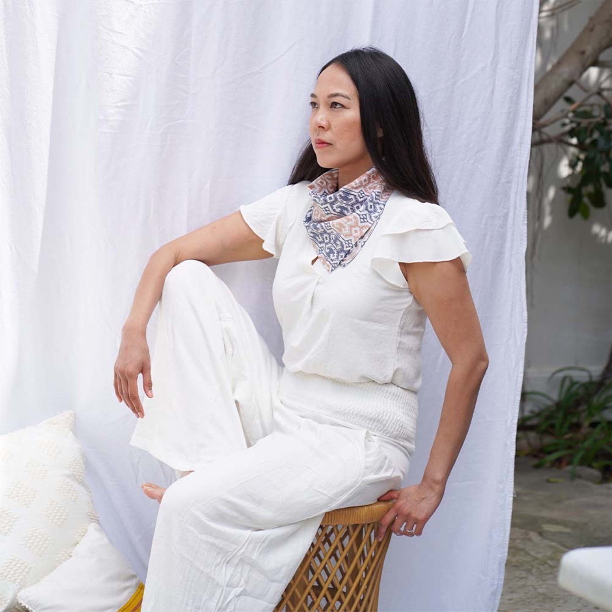 Kasih Co-op - Wholesale Bandana - Uniseks - Handgeverfde batikbandana blauw geel 100% katoen met de hand gestempeld8