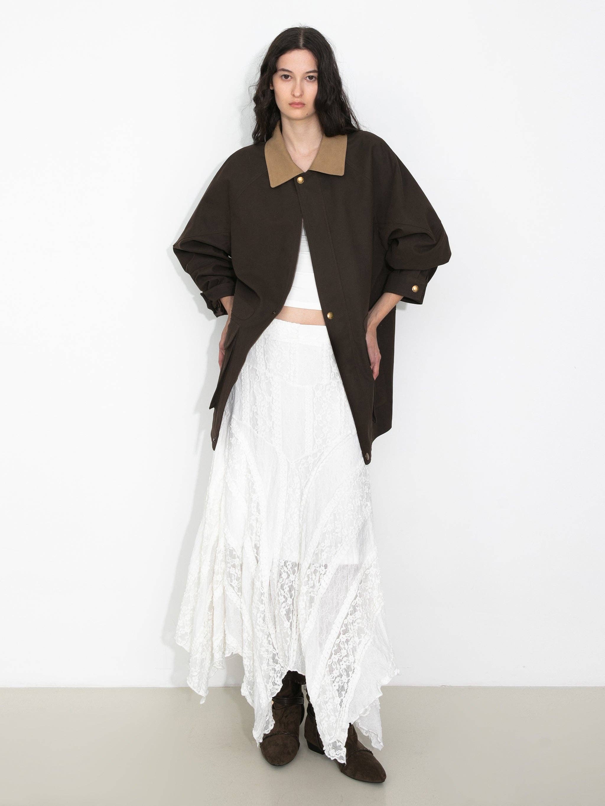 Brown Cropped Faux Suede Jacket with Contrast Collar for wholesale on Faire