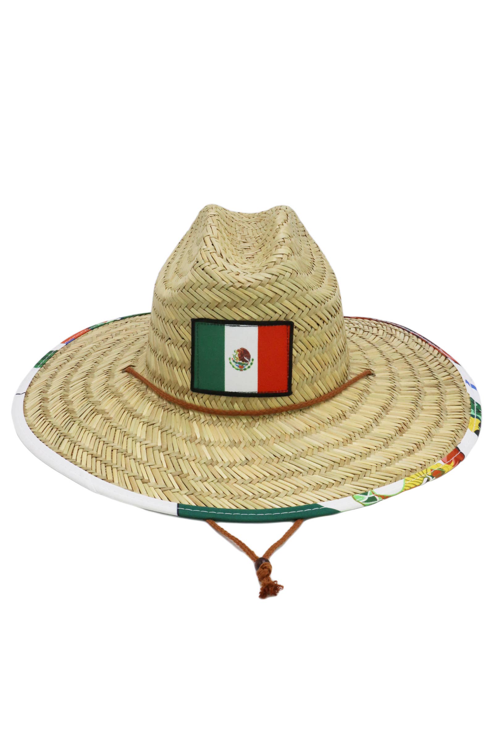 Cap Zone - Vendita all'ingrosso Cappello di paglia - Unisex - Cappello da bagnino in paglia Rush con bandiera messicana sotto la tesa2