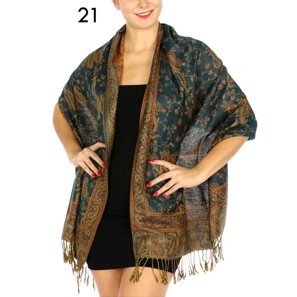 SERENITA - Wholesale Scarf - Women's - Jacquard Line Paisley Pashmina Scarf Reversible Shawl Wrap12