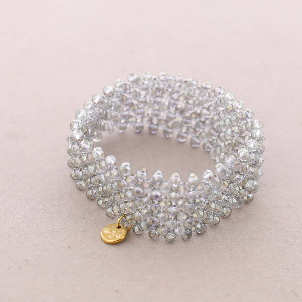 Transparent Gray Faceted Crystal Elastic Bracelet for wholesale on Faire8