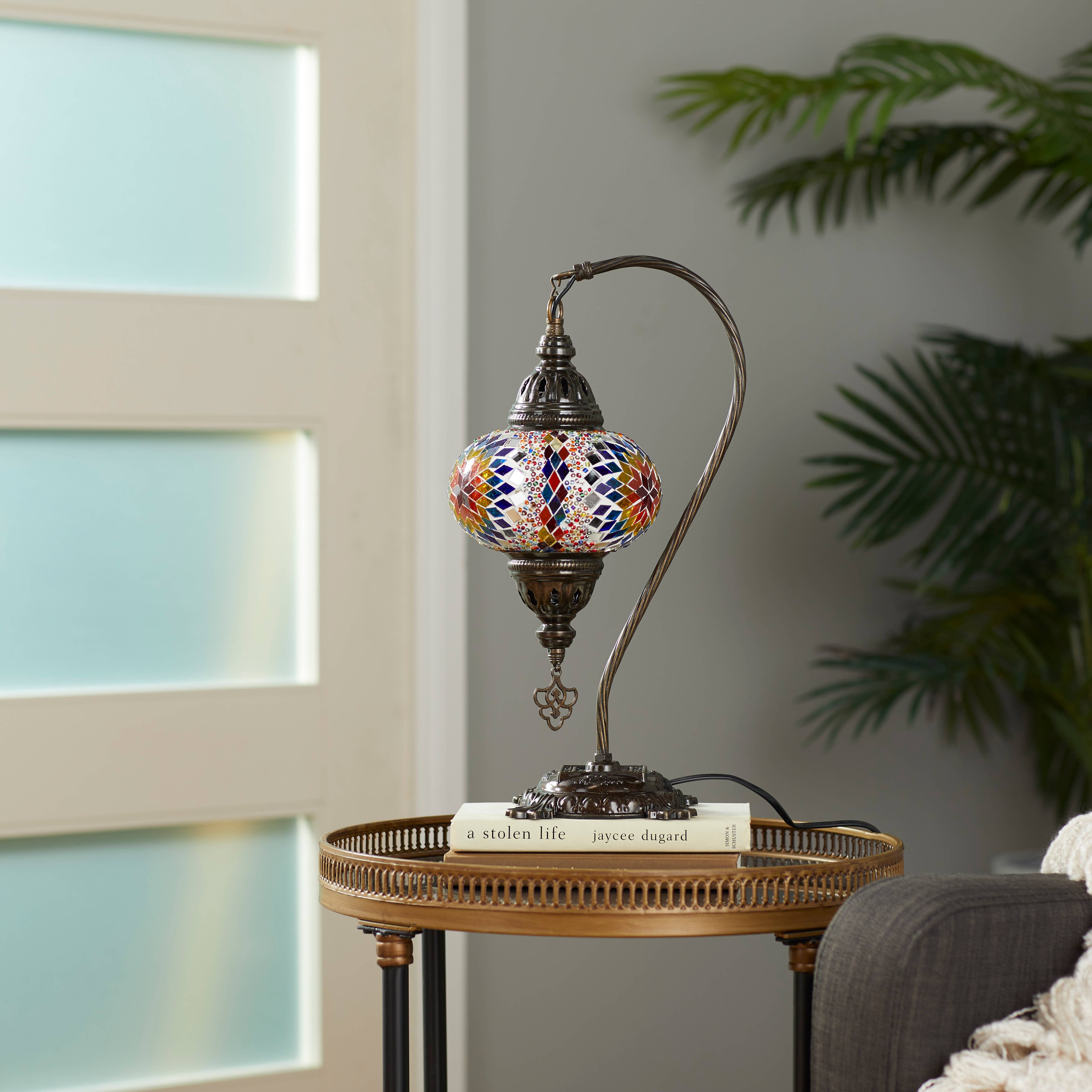 Import Corner - Venta al por mayor Lámparas decorativas/de escritorio - Lámpara de mesa con cuello de cisne mosaico de 7" - Base cuadrada1