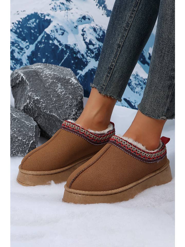 Chestnut LDC Contrast Print Suede Plush Lined Snow Boots for wholesale on Faire